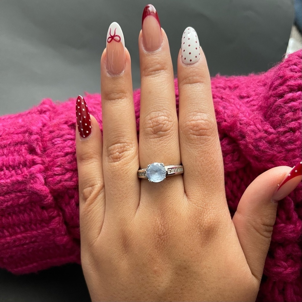 925 Sterling Silver Aquamarine Cubic Zirconia Ring Size 8 Engagement Anniversary
